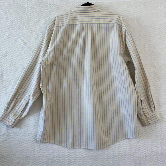 LL Bean Button Down 17 1/2 - 35 Mens Yellow Blue Wrinkle Resistant Cotton Stripe - Picture 11 of 11